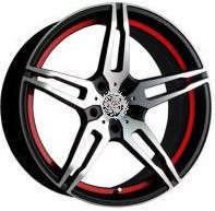 фото диска X-RACE R18 ET45 DIA60,1 PCD:5/114,3 черный матовый полированный с красной полосой по ободу внутри