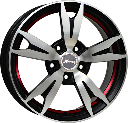фото диска X-RACE R17 ET48 DIA56,1 PCD:5/100 черный матовый полированный с красной полосой по ободу внутри