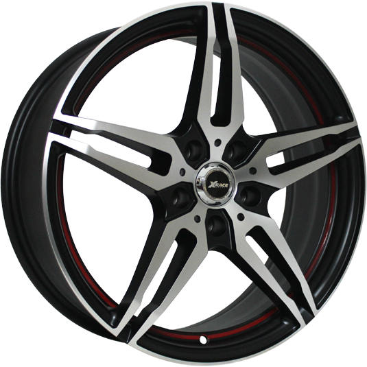 фото диска X-RACE R16 ET39 DIA56,6 PCD:5/105 черный матовый полированный с красной полосой по ободу внутри