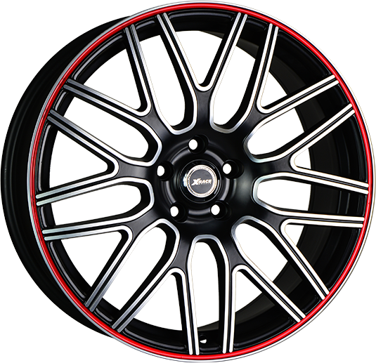 фото диска X-RACE R19 ET39 DIA66,6 PCD:5/112 черный матовый полированный с красной полосой по ободу